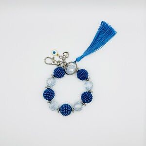 Blue and Silver Beaded Bracelet with Tassel